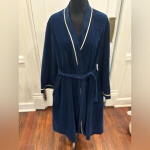 Vanity Fair Velour Robe Vintage Size Large Long Housecoat Front USA Blue